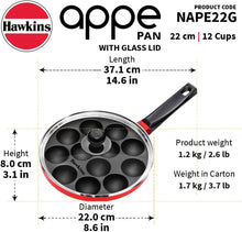 Load image into Gallery viewer, Hawkins 22 cm Appe Pan, Non Stick Paniyaram Pan with Glass Lid, 12 Cups Paniyarakkal Ceramic Pan, Litti Pan, Kuzhi Paniyaram Pan, Ponganalu Pan, Red (NAPE22G)