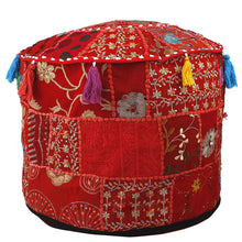 Load image into Gallery viewer, Aakriti Gallery Pouf Footstool with Embroidery Pouf, Indian Cotton, Pouf, Ottoman Pouf Cover with Ethnic Decor Art - Cover (Red)