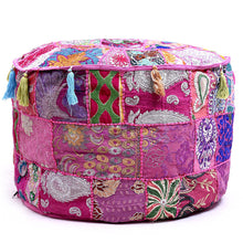 Load image into Gallery viewer, Aakriti Gallery Pouf Footstool with Embroidery Pouf, Indian Cotton, Pouf, Ottoman Pouf Cover with Ethnic Decor Art - Cover (Pink)