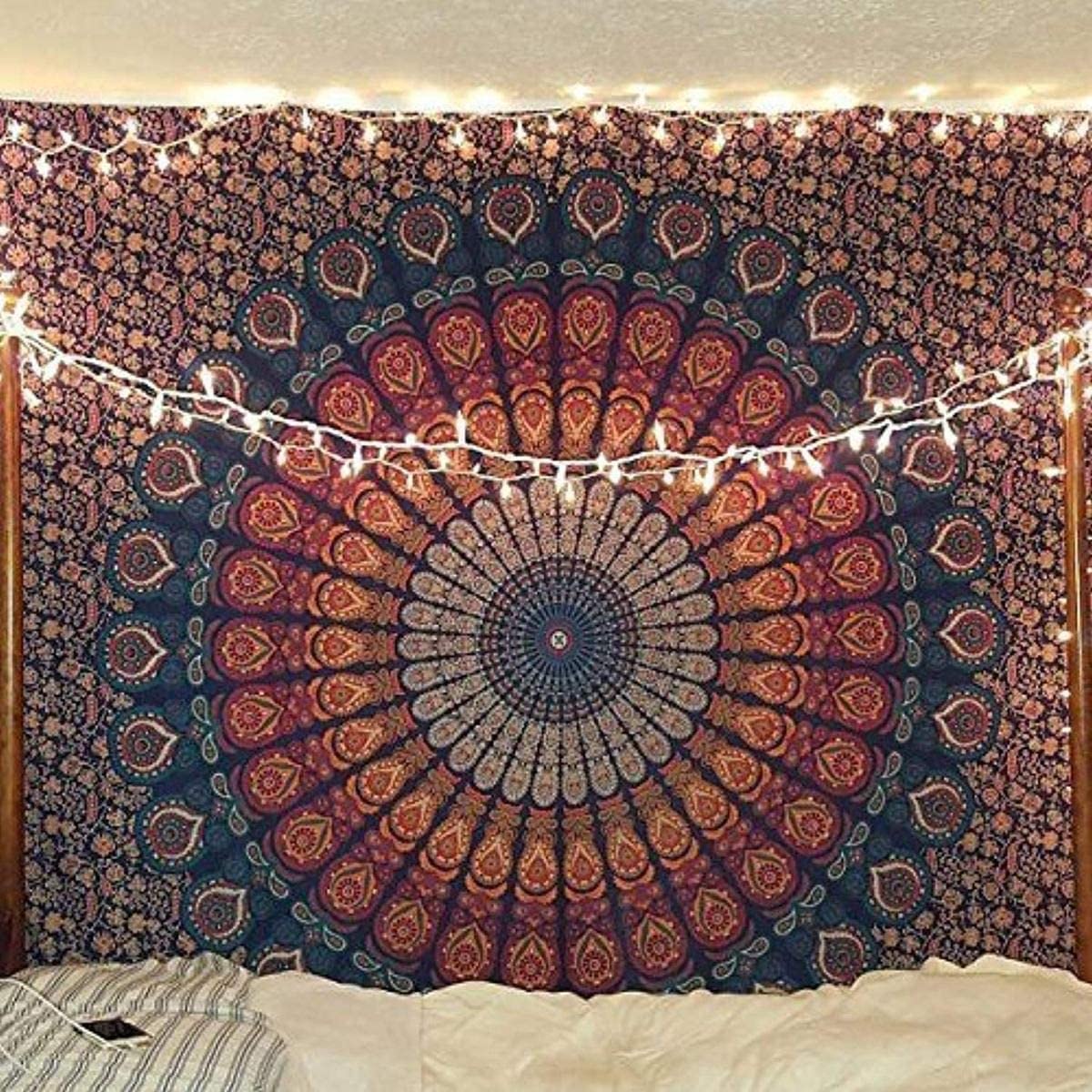 Tapestry Gift Hippie tapestries Mandala Bohemian Psychedelic Intricate  Indian Wall hanging Bedding Bedspread (L 220 x W 200 Cm), (L 87 x W 79 In)