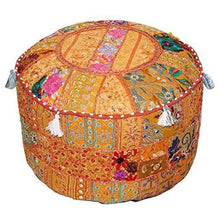 Load image into Gallery viewer, Aakriti Gallery Pouf Footstool with Embroidery Pouf, Indian Cotton, Pouf, Ottoman Pouf Cover with Ethnic Decor Art - Cover (Orange)