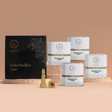 Load image into Gallery viewer, Aakriti Backflow Gold Square Pyramid Shaped Vegan Friendly Incense Cones for Meditation, Aromatherapy & Yoga -100 Pcs