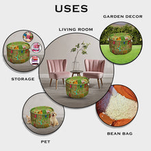 Load image into Gallery viewer, Aakriti Gallery Pouf Footstool with Embroidery Pouf, Indian Cotton, Pouf, Ottoman Pouf Cover with Ethnic Decor Art - Cover (Green)