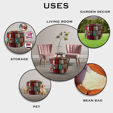 Load image into Gallery viewer, Aakriti Gallery Pouf Footstool with Embroidery Pouf, Indian Cotton, Pouf, Ottoman Pouf Cover with Ethnic Decor Art - Cover (Black)