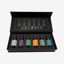 Load image into Gallery viewer, Aakriti Essential Oil Set in Gift Box | Safe for Diffusers, Massage, Aromatherapy, Candle Making, Skin & Hair Care in 10mL Glass Bottles