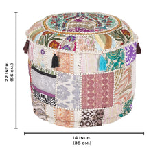 Load image into Gallery viewer, Aakriti Gallery Pouf Footstool with Embroidery Pouf, Indian Cotton, Pouf, Ottoman Pouf Cover with Ethnic Decor Art - Cover (White)