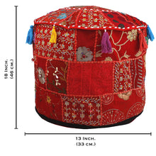 Load image into Gallery viewer, Aakriti Gallery Pouf Footstool with Embroidery Pouf, Indian Cotton, Pouf, Ottoman Pouf Cover with Ethnic Decor Art - Cover (Red)