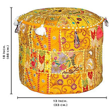 Load image into Gallery viewer, Aakriti Gallery Pouf Footstool with Embroidery Pouf, Indian Cotton, Pouf, Ottoman Pouf Cover with Ethnic Decor Art - Cover (Yellow)