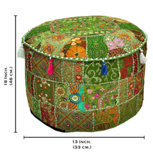 Load image into Gallery viewer, Aakriti Gallery Pouf Footstool with Embroidery Pouf, Indian Cotton, Pouf, Ottoman Pouf Cover with Ethnic Decor Art - Cover (Green)