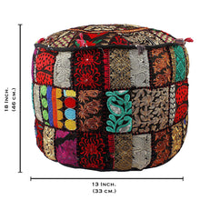 Load image into Gallery viewer, Aakriti Gallery Pouf Footstool with Embroidery Pouf, Indian Cotton, Pouf, Ottoman Pouf Cover with Ethnic Decor Art - Cover (Black)