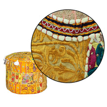 Load image into Gallery viewer, Aakriti Gallery Pouf Footstool with Embroidery Pouf, Indian Cotton, Pouf, Ottoman Pouf Cover with Ethnic Decor Art - Cover (Yellow)