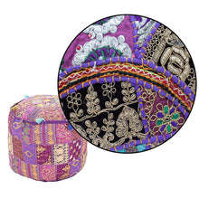 Load image into Gallery viewer, Aakriti Gallery Pouf Footstool with Embroidery Pouf, Indian Cotton, Pouf, Ottoman Pouf Cover with Ethnic Decor Art - Cover (Purple)
