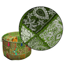 Load image into Gallery viewer, Aakriti Gallery Pouf Footstool with Embroidery Pouf, Indian Cotton, Pouf, Ottoman Pouf Cover with Ethnic Decor Art - Cover (Green)