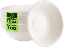 Load image into Gallery viewer, Aakriti 100% Compostable Natural Bagasse, Sugarcane Fiber Biodegradable Heavy-Duty, Unbleached for Lunch Dinner Party Plates Microwave Safe Eco Friendly