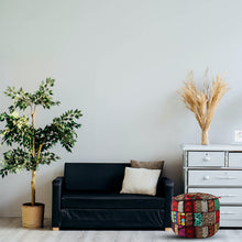 Load image into Gallery viewer, Aakriti Gallery Pouf Footstool with Embroidery Pouf, Indian Cotton, Pouf, Ottoman Pouf Cover with Ethnic Decor Art - Cover (Black)