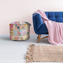 Load image into Gallery viewer, Aakriti Gallery Pouf Footstool with Embroidery Pouf, Indian Cotton, Pouf, Ottoman Pouf Cover with Ethnic Decor Art - Cover (Beige)