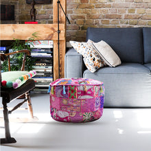 Load image into Gallery viewer, Aakriti Gallery Pouf Footstool with Embroidery Pouf, Indian Cotton, Pouf, Ottoman Pouf Cover with Ethnic Decor Art - Cover (Pink)