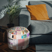 Load image into Gallery viewer, Aakriti Gallery Pouf Footstool with Embroidery Pouf, Indian Cotton, Pouf, Ottoman Pouf Cover with Ethnic Decor Art - Cover (White)