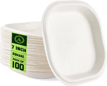 Load image into Gallery viewer, Aakriti 100% Compostable Natural Bagasse, Sugarcane Fiber Biodegradable Heavy-Duty, Unbleached for Lunch Dinner Party Plates Microwave Safe Eco Friendly