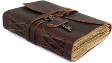 Load image into Gallery viewer, Aakriti Leather Journal Refillable Paper Handmade Notebook Cotton lined Diary For Women Men Vintage Key Closure Leather Sketchbook