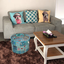 Load image into Gallery viewer, Aakriti Gallery Pouf Footstool with Embroidery Pouf, Indian Cotton, Pouf, Ottoman Pouf Cover with Ethnic Decor Art - Cover (Turquoise)
