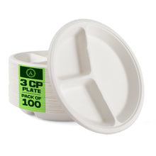 Load image into Gallery viewer, Aakriti 100% Compostable Natural Bagasse, Sugarcane Fiber Biodegradable Heavy-Duty, Unbleached for Lunch Dinner Party Plates Microwave Safe Eco Friendly