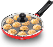 Load image into Gallery viewer, Hawkins 22 cm Appe Pan, Non Stick Paniyaram Pan with Glass Lid, 12 Cups Paniyarakkal Ceramic Pan, Litti Pan, Kuzhi Paniyaram Pan, Ponganalu Pan, Red (NAPE22G)
