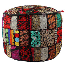Load image into Gallery viewer, Aakriti Gallery Pouf Footstool with Embroidery Pouf, Indian Cotton, Pouf, Ottoman Pouf Cover with Ethnic Decor Art - Cover (Black)

