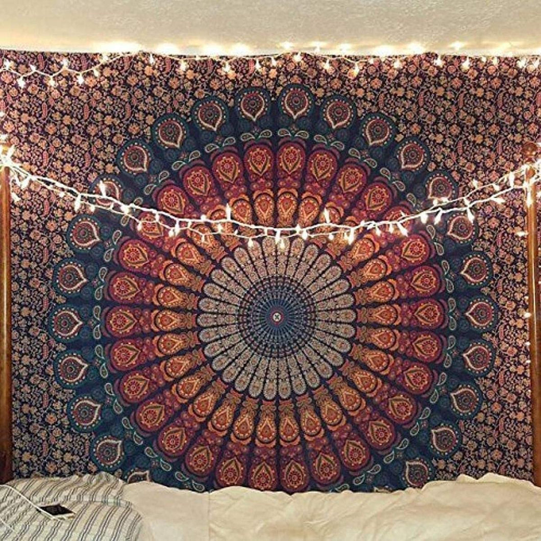 Tapestry Gift Hippie tapestries Mandala Bohemian Psychedelic Intricate Indian Wall hanging Bedding Bedspread (L 220 x W 200 Cm), (L 87 x W 79 In)