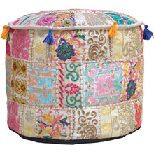 Load image into Gallery viewer, Aakriti Gallery Pouf Footstool with Embroidery Pouf, Indian Cotton, Pouf, Ottoman Pouf Cover with Ethnic Decor Art - Cover (Beige)
