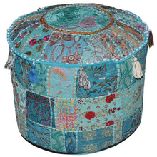 Load image into Gallery viewer, Aakriti Gallery Pouf Footstool with Embroidery Pouf, Indian Cotton, Pouf, Ottoman Pouf Cover with Ethnic Decor Art - Cover (Turquoise)

