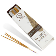 Load image into Gallery viewer, AAKRITI INCENSE Natural White Sage Masala Incense Sticks | [100 Grams] | Low Smoke | Long Burn | Premium Handrolled Charcoal Free Non-Toxic Agarbatti | For – Relaxation. Yoga. Prayer. Aromatherapy
