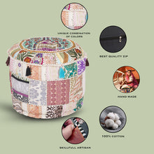 Load image into Gallery viewer, Aakriti Gallery Pouf Footstool with Embroidery Pouf, Indian Cotton, Pouf, Ottoman Pouf Cover with Ethnic Decor Art - Cover (White)
