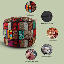 Load image into Gallery viewer, Aakriti Gallery Pouf Footstool with Embroidery Pouf, Indian Cotton, Pouf, Ottoman Pouf Cover with Ethnic Decor Art - Cover (Black)
