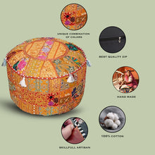Load image into Gallery viewer, Aakriti Gallery Pouf Footstool with Embroidery Pouf, Indian Cotton, Pouf, Ottoman Pouf Cover with Ethnic Decor Art - Cover (Orange)
