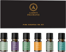 Load image into Gallery viewer, Aakriti Essential Oil Set in Gift Box | Safe for Diffusers, Massage, Aromatherapy, Candle Making, Skin &amp; Hair Care in 10mL Glass Bottles
