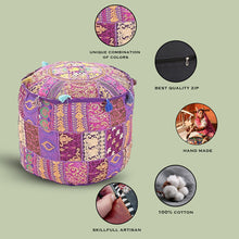 Load image into Gallery viewer, Aakriti Gallery Pouf Footstool with Embroidery Pouf, Indian Cotton, Pouf, Ottoman Pouf Cover with Ethnic Decor Art - Cover (Purple)
