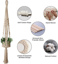 Load image into Gallery viewer, Aakriti Gallery Macrame Plant Hanger / Flower Pot Holder - Hanging Baskets, Planter Stand for Indoor, Outdoor, Boho Home Decor Natural Color (L 101 cm) (L 40 In)
