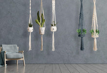Load image into Gallery viewer, Aakriti Gallery Macrame Plant Hanger / Flower Pot Holder - Hanging Baskets, Stand Planters for Indoor, Outdoor, Boho Home Decor Natural Color (L 101 cm) ( L 40 In) Set of 3
