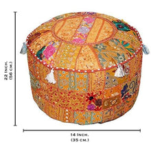 Load image into Gallery viewer, Aakriti Gallery Pouf Footstool with Embroidery Pouf, Indian Cotton, Pouf, Ottoman Pouf Cover with Ethnic Decor Art - Cover (Orange)
