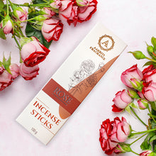 Load image into Gallery viewer, AAKRITI INCENSE Natural Rose Masala Incense Sticks | [100 Grams] | Low Smoke | Long Burn | Premium Handrolled Charcoal Free Non-Toxic Agarbatti | For – Relaxation. Prayer. Uplifting mood. Aromatherapy

