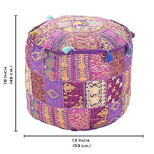 Load image into Gallery viewer, Aakriti Gallery Pouf Footstool with Embroidery Pouf, Indian Cotton, Pouf, Ottoman Pouf Cover with Ethnic Decor Art - Cover (Purple)
