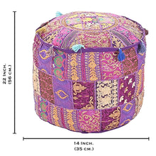 Load image into Gallery viewer, Aakriti Gallery Pouf Footstool with Embroidery Pouf, Indian Cotton, Pouf, Ottoman Pouf Cover with Ethnic Decor Art - Cover (Purple)
