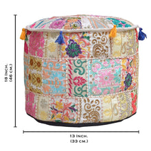 Load image into Gallery viewer, Aakriti Gallery Pouf Footstool with Embroidery Pouf, Indian Cotton, Pouf, Ottoman Pouf Cover with Ethnic Decor Art - Cover (Beige)
