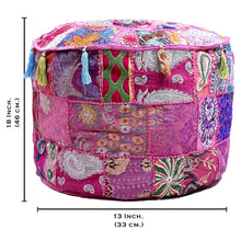 Load image into Gallery viewer, Aakriti Gallery Pouf Footstool with Embroidery Pouf, Indian Cotton, Pouf, Ottoman Pouf Cover with Ethnic Decor Art - Cover (Pink)
