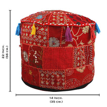 Load image into Gallery viewer, Aakriti Gallery Pouf Footstool with Embroidery Pouf, Indian Cotton, Pouf, Ottoman Pouf Cover with Ethnic Decor Art - Cover (Red)
