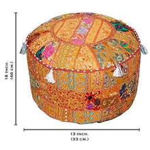 Load image into Gallery viewer, Aakriti Gallery Pouf Footstool with Embroidery Pouf, Indian Cotton, Pouf, Ottoman Pouf Cover with Ethnic Decor Art - Cover (Orange)
