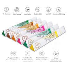 Load image into Gallery viewer, AAKRITI Incense  Natural Masala Incense Sticks | [15 Grams] | assorted pack of six White Sage, Lemongrass, Patchouli, Sandalwood, Musk, Jasmine
