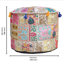 Load image into Gallery viewer, Aakriti Gallery Pouf Footstool with Embroidery Pouf, Indian Cotton, Pouf, Ottoman Pouf Cover with Ethnic Decor Art - Cover (Beige)
