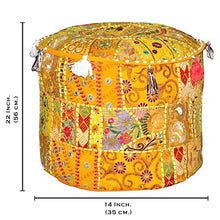Load image into Gallery viewer, Aakriti Gallery Pouf Footstool with Embroidery Pouf, Indian Cotton, Pouf, Ottoman Pouf Cover with Ethnic Decor Art - Cover (Yellow)
